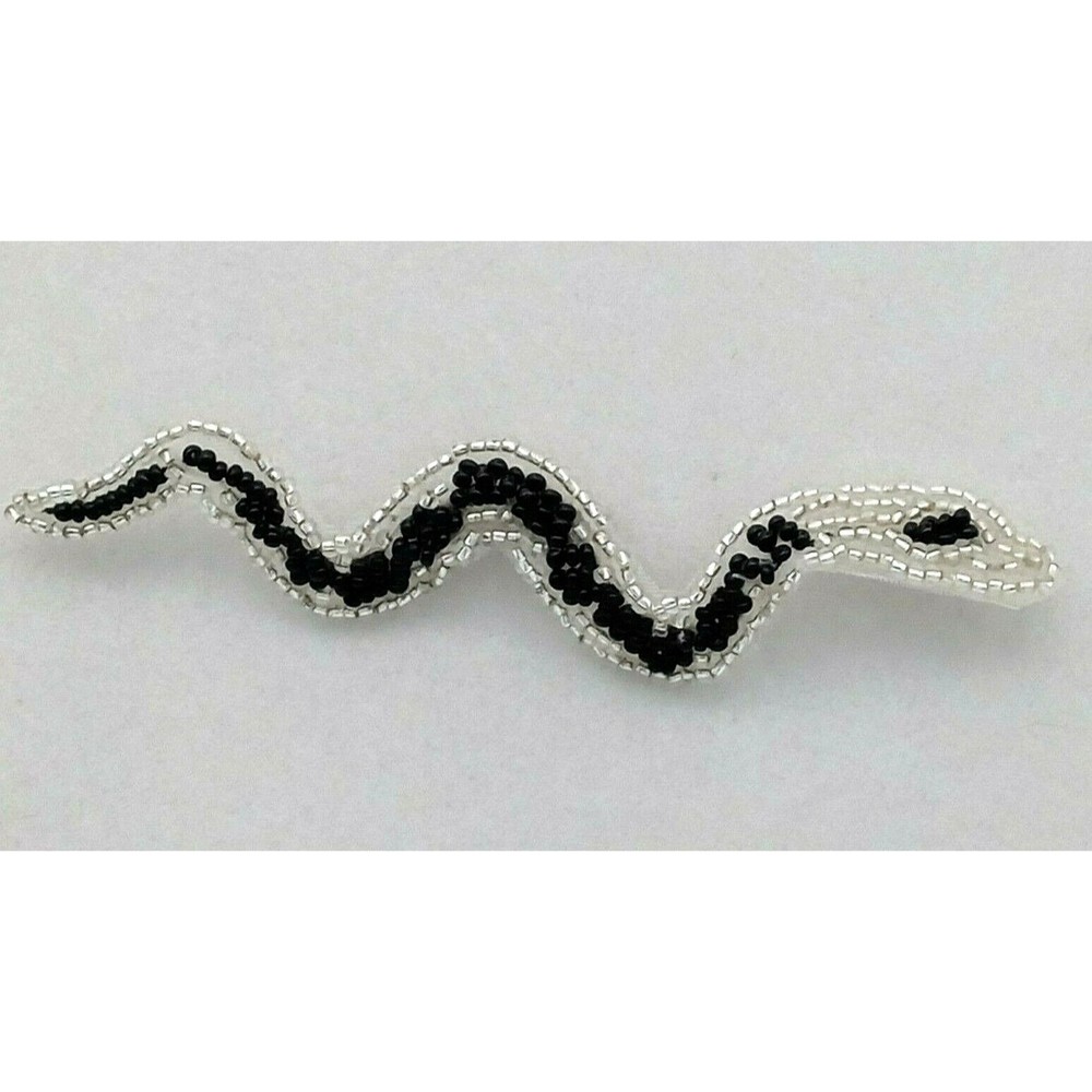 Vintage Snake Serpent Brooch Pin Black Seed Beads Silver Tone Metal Very Unique!